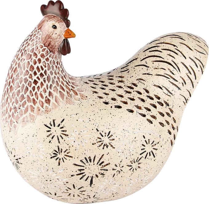 Dekoratief | Kip broedend, wit/bruin, resina, 19x10x18cm | A250069