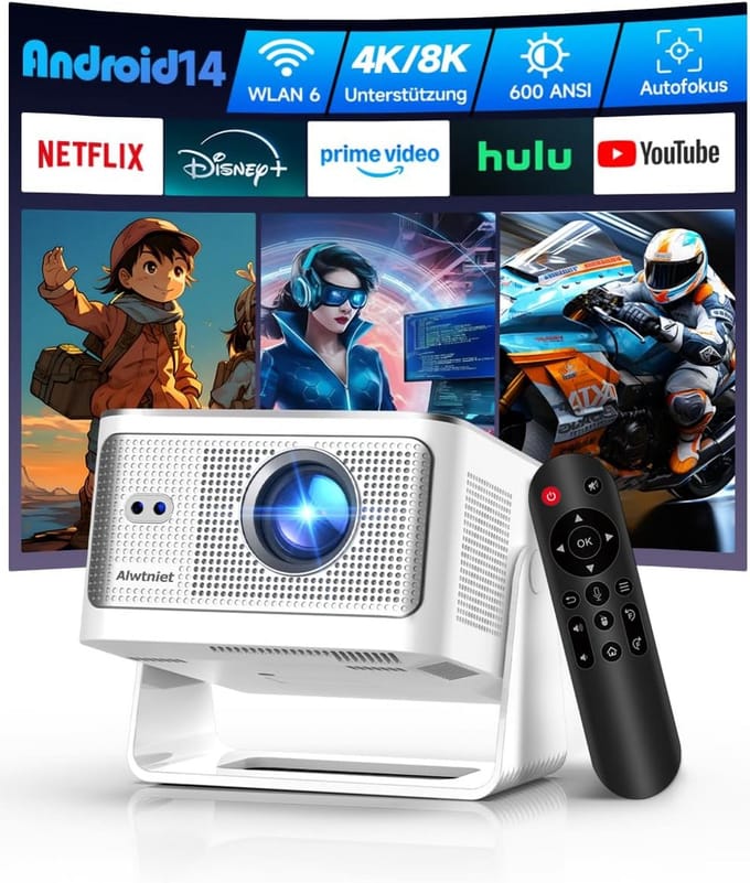 Draagbare Beamer - Mini Projector - Thuisbioscoop Creëren - Android 14 WiFi 6 - Native 1080P - Wit