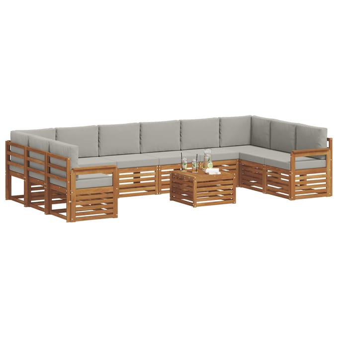 vidaXL - Buiten - bank - set - 11 - st - Natuurlijk - en - Licht - Grijs