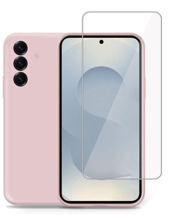 Technow hoesje + Screenprotector geschikt voor Samsung S25 – Tempered Glass - Liquid Back Case Cover Rose