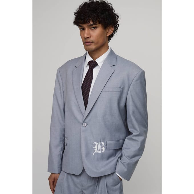 Embroidered Oversized Blazer | Grey | Size 44