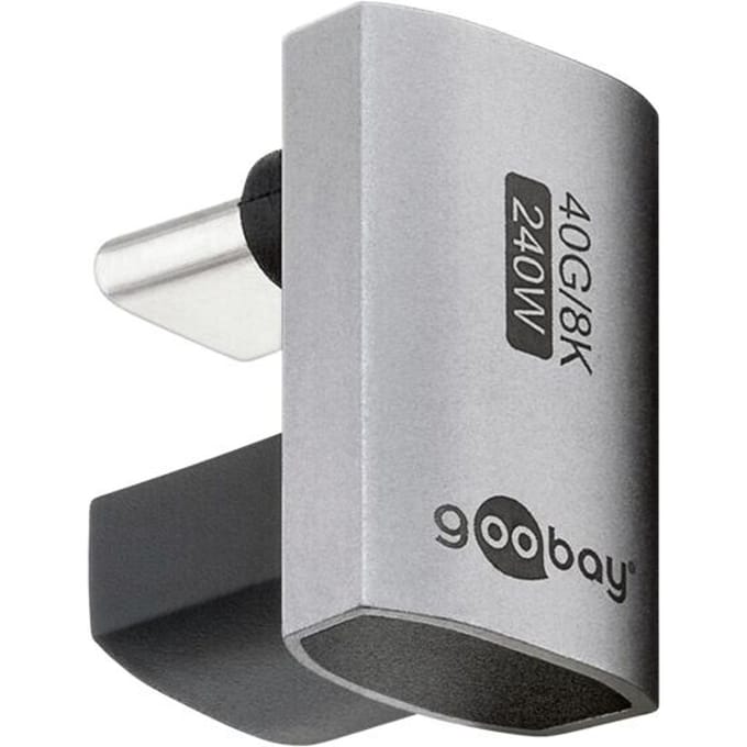 180 graden USB-C (v) naar USB-C (m) Adapter - USB4 - U-vorm - Pro - Zilver