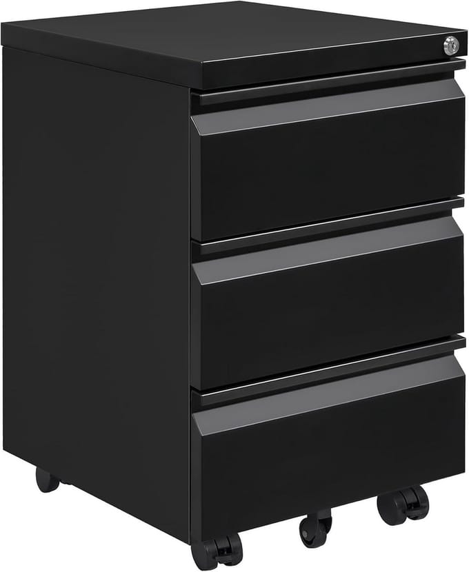 Mobiele Archiefkast met 3 Lades voor Onder het Bureau, Zwart