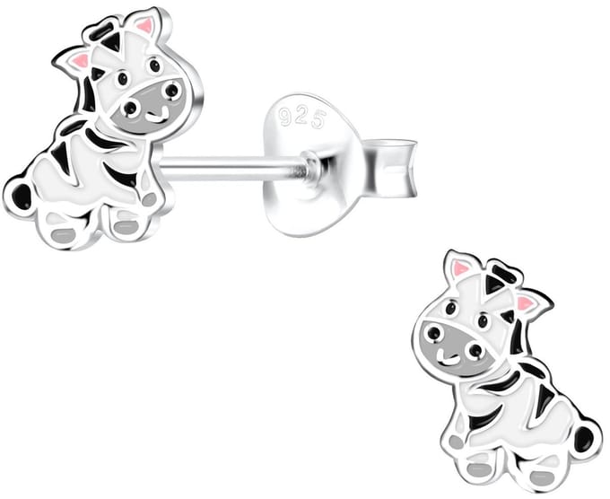 Joy|S - Zilveren zebra oorbellen - 5 x 8 mm - kinderoorbellen