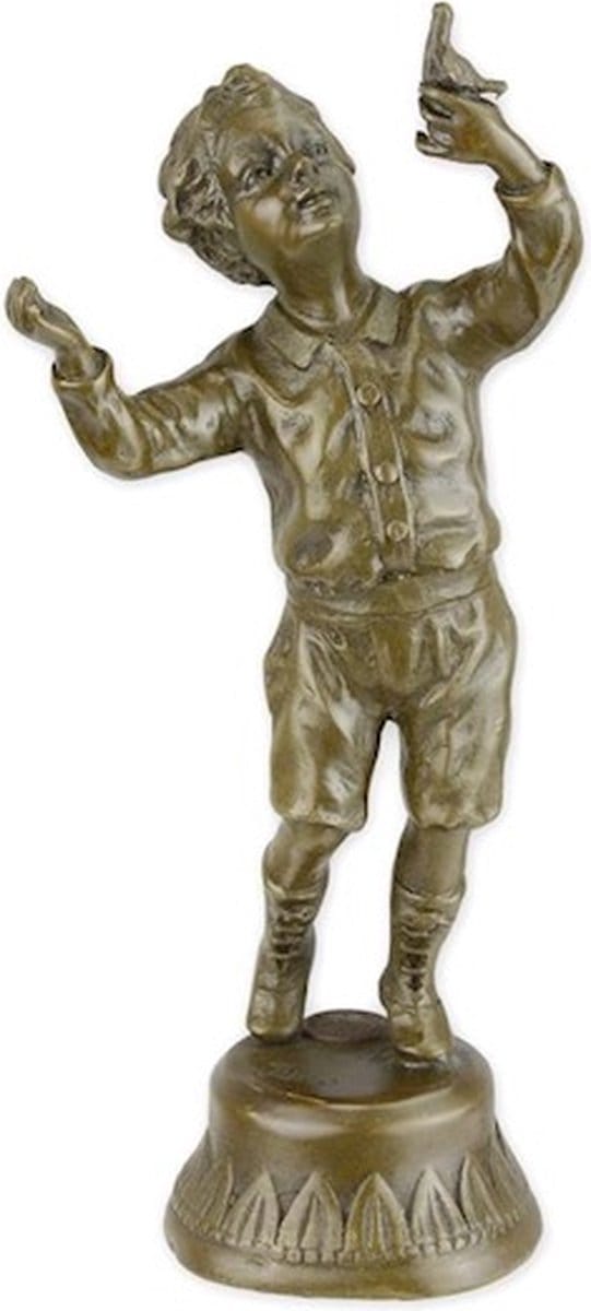 Bronzen beeld - Jongetje met duif -  - 23 cm hoog