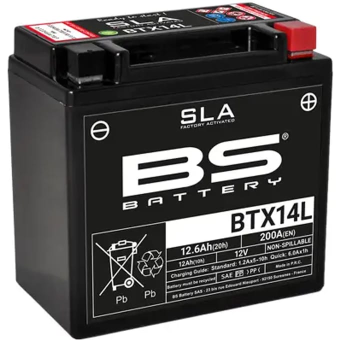 Fabrieksgeactiveerde motorfietsaccu BS Battery BTX14L