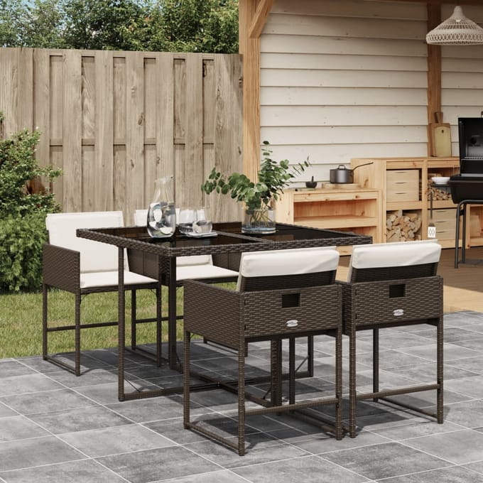 vidaXL - 5-delige - Tuinset - met - kussens - poly - rattan - bruin