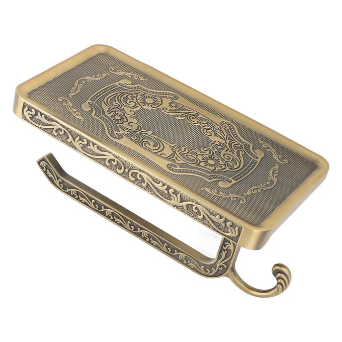 Toiletpapierhouder Multifunctioneel Retro Elegant Zinklegering Dubbellaags Badkamer Tissuehouder met Plank voor Badkamer A3 beige
