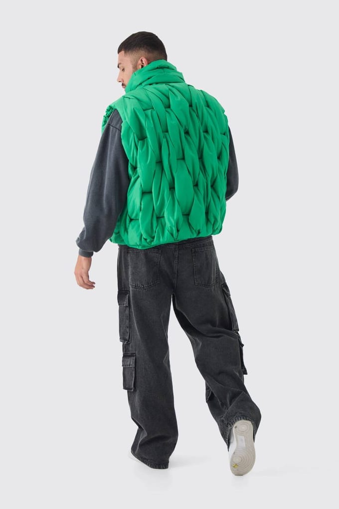 Plus Boxy Fit Handgewoven Gevoerd Gilet in Groen | Green | Size 3XL