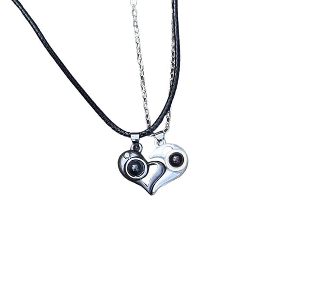 Bijoux by Ive - Magnetische paren ketting - Hart - Zwart en Zilver