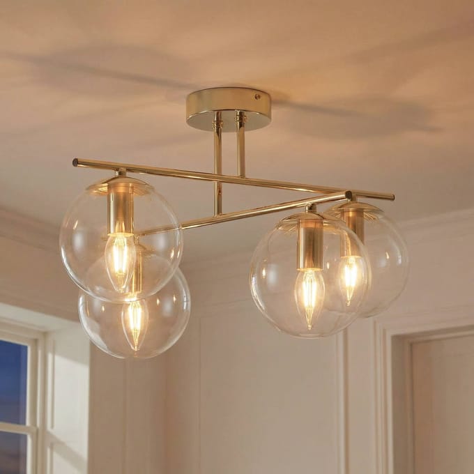Domiluce Plafondlamp Zoe, goudkleurig, lengte 51 cm, glas, 4-lamps