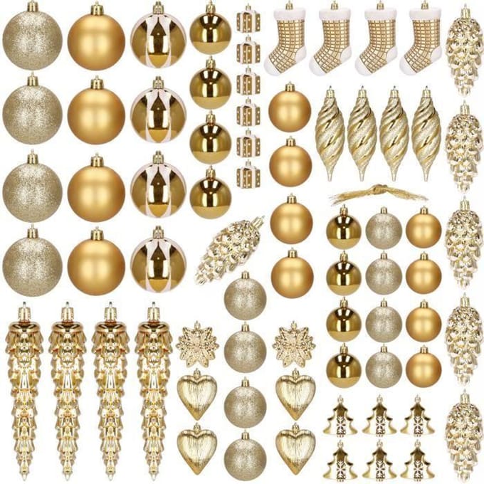 Springos - Kerstballen - Kerstversiering - Onbreekbaar - 72 Stuks - Goud/Wit