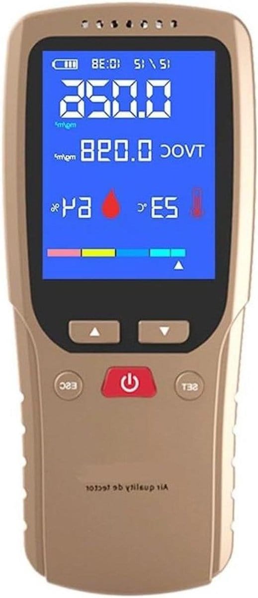 Luchtkwaliteitsmonitor - Binnenluchtmeter - Luchtkwaliteit Meten - 4-in-1 Detectie - 247 Gram - Goud