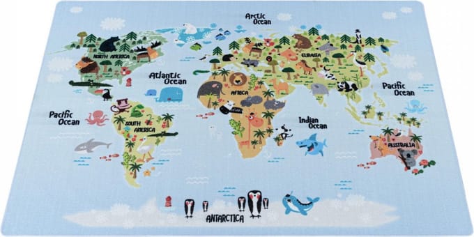 Vrolijk kinderkamer vloerkleed Play - The World - 140x200 cm