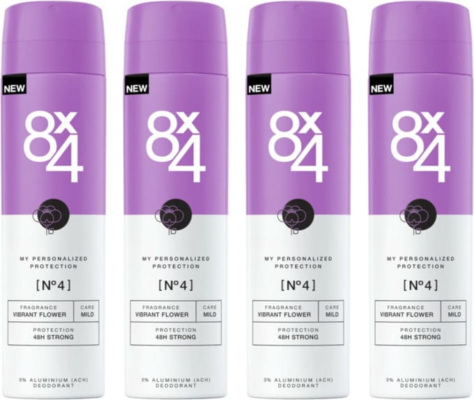 8x4 Deodorant Spray No 4 Vibrant Flower - Voordeelverpakking 4 x 150 ml