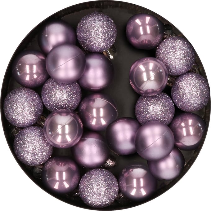 Decoris Mini kerstballen - 28x st - lila paars - D3 cm - kunststof - kerstversiering