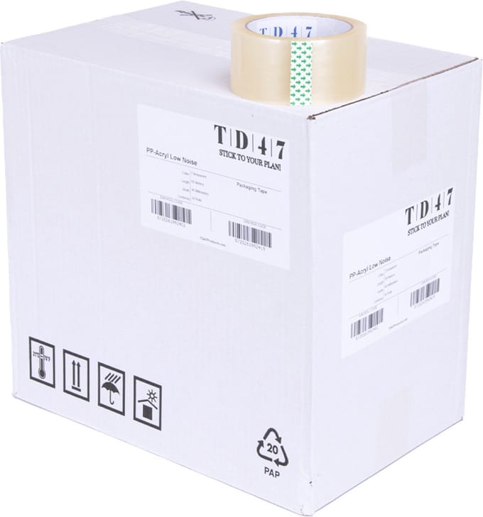 TD47 Verpakkingstape PP low noise 48mm x 66m Transparant (Doos 36 rollen)