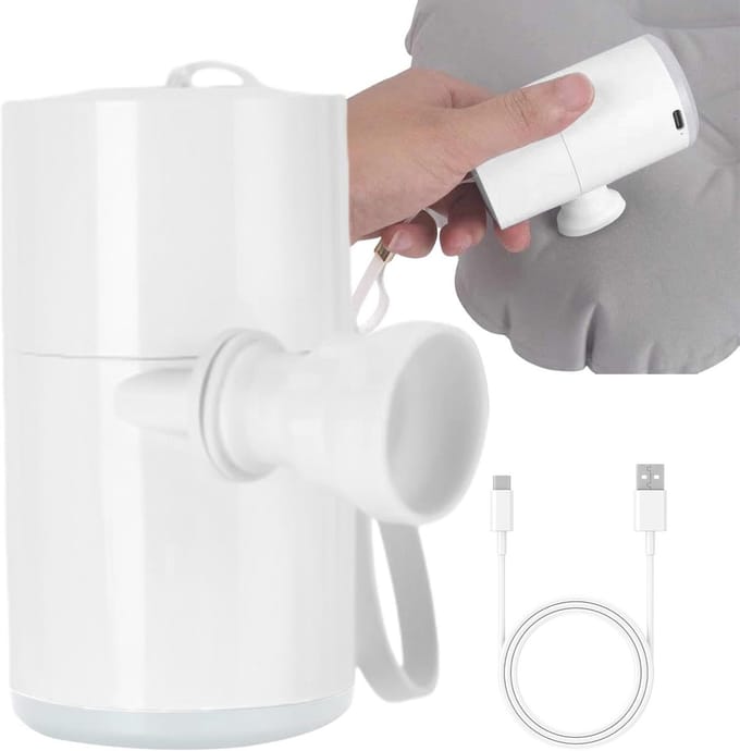 Oplaadbare Luchtpomp - Elektrische Opblaaspomp - Kamperen en Reizen - Compact en Draagbaar - 8.8 cm Hoog - Wit