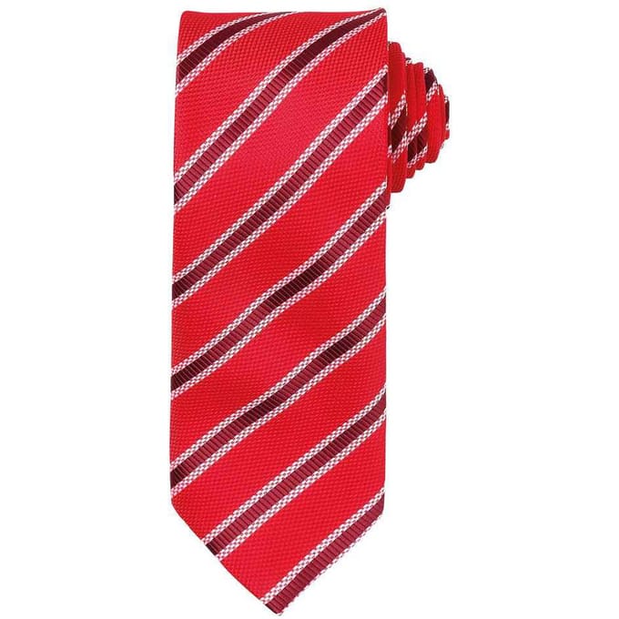 Premier Heren Streep Wafel Stropdas (Rood/Burgondië)