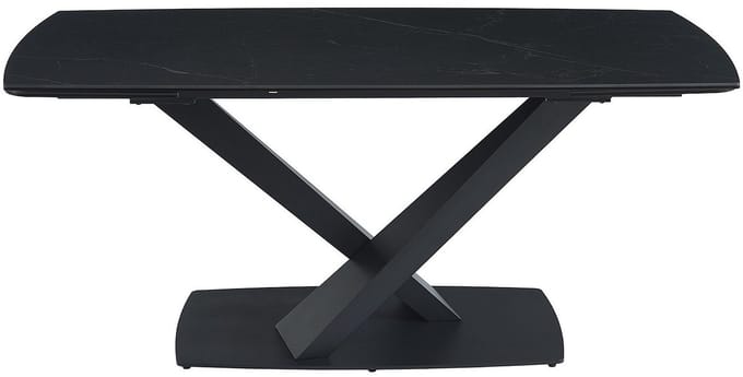 Vente-unique Verlengbare eettafel 6 tot 10 personen van gehard glas - Zwart marmereffect - MALATA