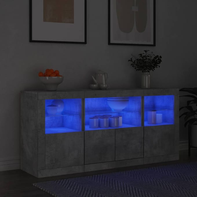 vidaXL - Dressoir - met - LED-verlichting - 142,5x37x67 - cm - betongrijs