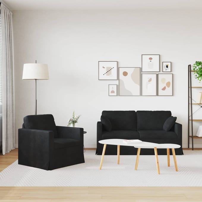 vidaXL - Bankstel - 2 - st - 3-zits - Zwart - 158 - x - 78 - x - 80 - cm - Fluweel