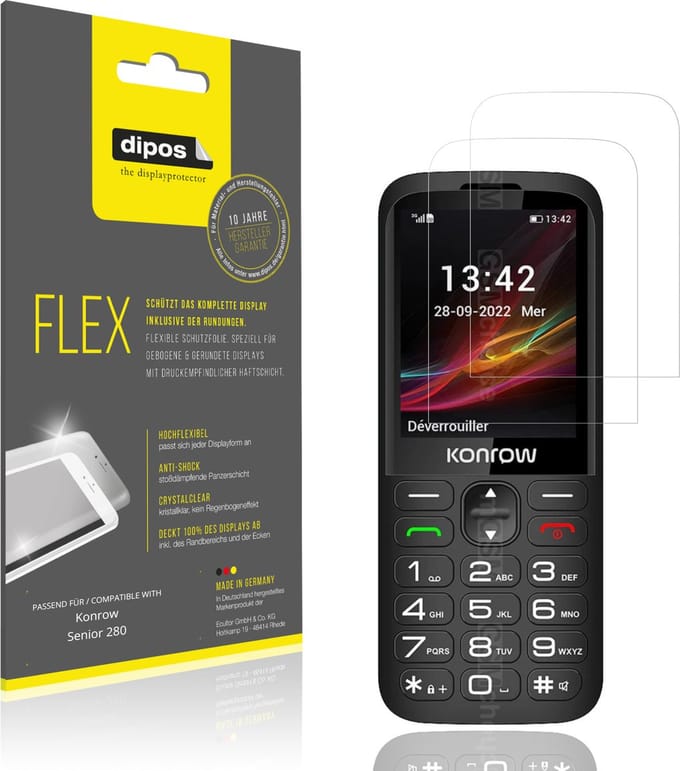 dipos – 2x Beschermfolie geschikt voor Konrow Senior 280 | 3D Full Cover Screenprotector | 100% Passend