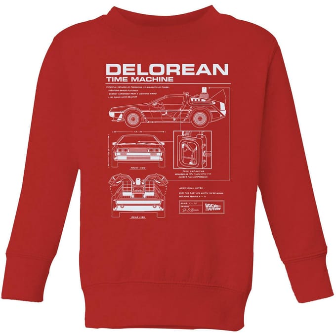 Back To The Future Delorean Schematic Kids' Sweatshirt - Red - 98/104 (3-4 jaar)