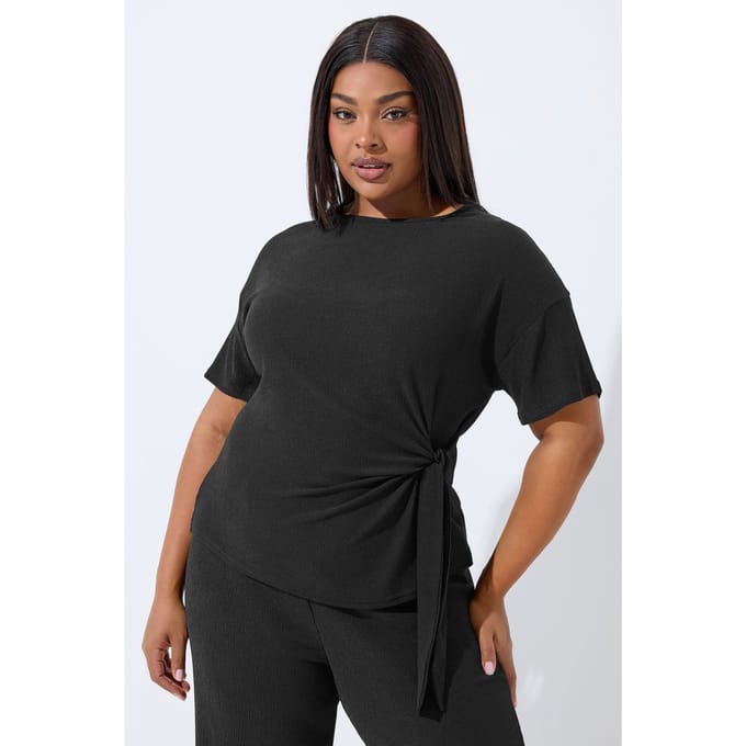 Limited Collection Zwarte Getextureerde Top Met Strik Size 44