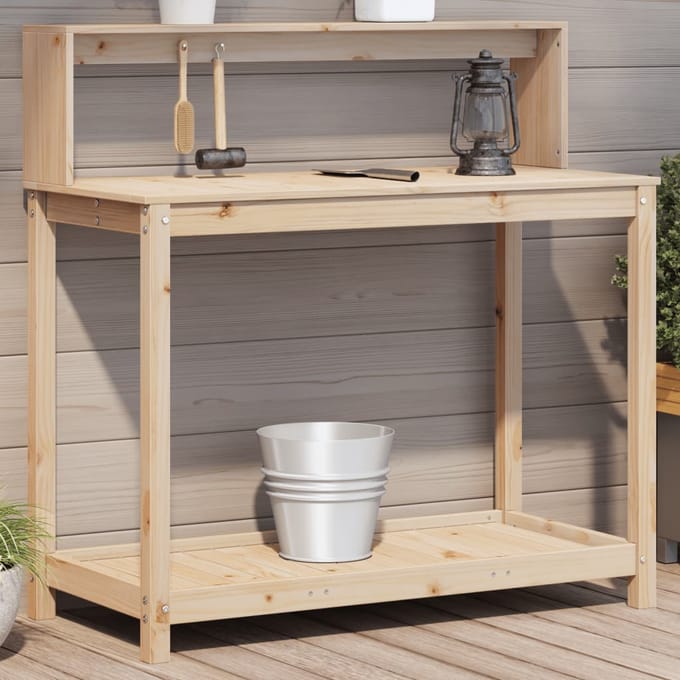 vidaXL - Oppottafel - met - schappen - 108x50x109,5 - cm - massief - grenenhout
