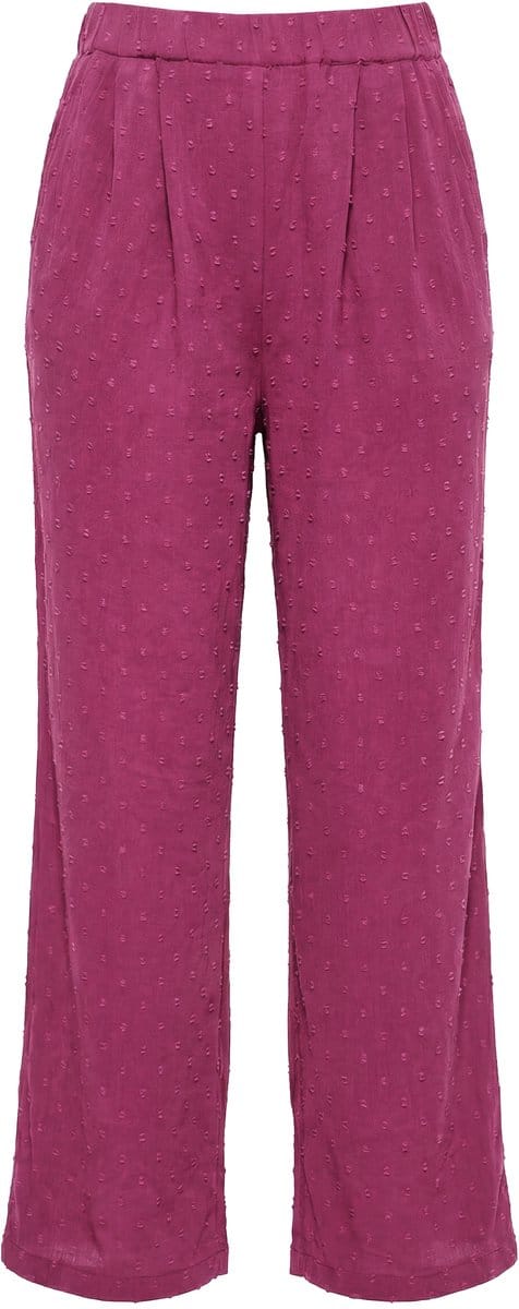 Studio Untold - Dames - Broek wijde pijpen hoge taille stippenstructuur - Aubergine - Maat 46+