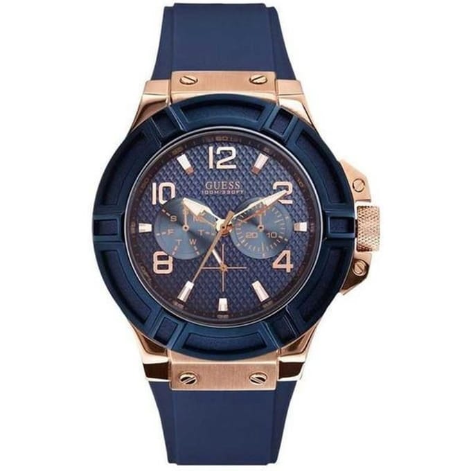 Guess W0247G3 Blauw Siliconen Herenhorloge