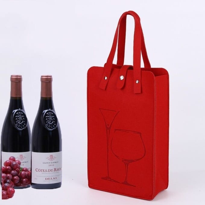 Draagbare Vilten Rode Wijn Tas Dubbele Handgreep Wijn Cadeau Opbergtas Cadeau Dranktas