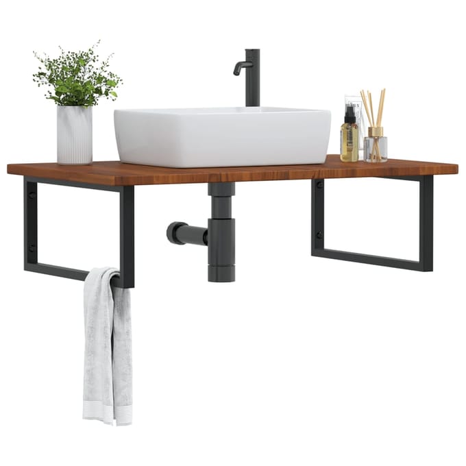 vidaXL - Badkamer - wandschap - staal - en - massief - eikenhout