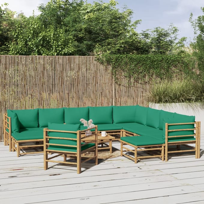 vidaXL - 12-delige - Loungeset - met - kussens - bamboe - groen
