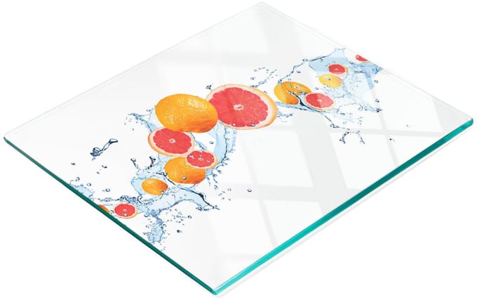 Glazen serveerplank met grapefruit- en waterprint, 60x52 cm