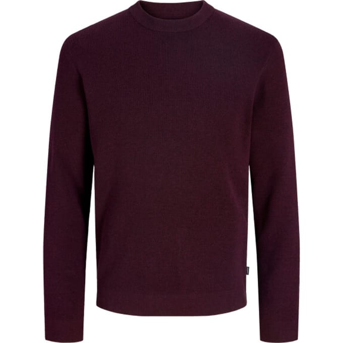 JACK & JONES Milano stitch knit crew neck regular fit - heren pullover katoen met O-hals - bruin (bitter chocolate melange)
