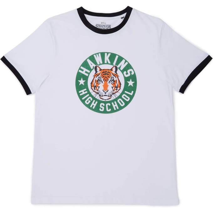 Stranger Things Badge Ringer T-Shirt - Wit/Zwart - XXL