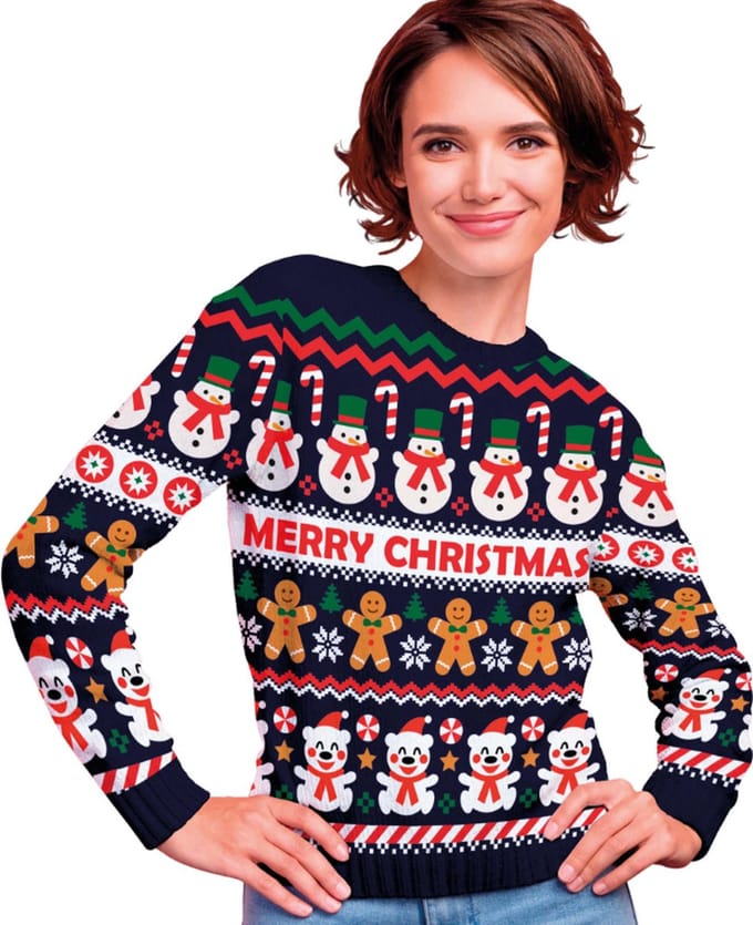 Fiestas Guirca - Dames kersttrui snowman - maat S - blauw