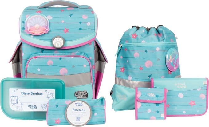 School-Mood Schooltas Timeless mit LED Patchy Schulranzen-Set 7-delig Lilly Turquoise