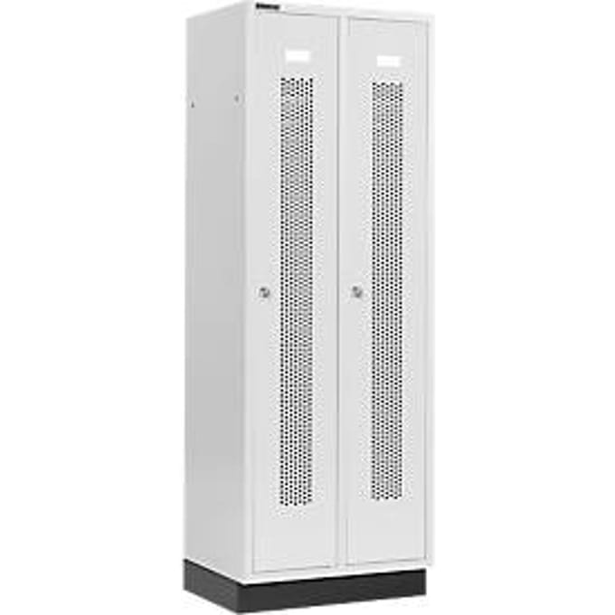 Schäfer Shop Select Kledinglocker, met geperforeerde rijen, 2 compartimenten, 300 mm, met fitting, cilinderslot, deur lichtgrijs