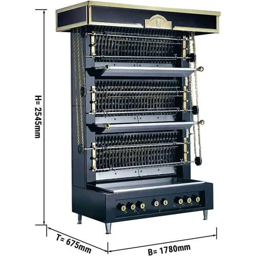 UBERT Vlammenwand grill - 80kW - met 8 spiesen voor maximaal 88 kippen