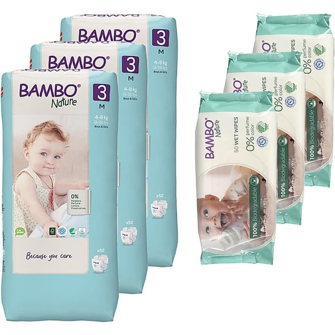 Bambo Nature Luier Maat 3 156 stuks + Billendoekjes 150 stuks