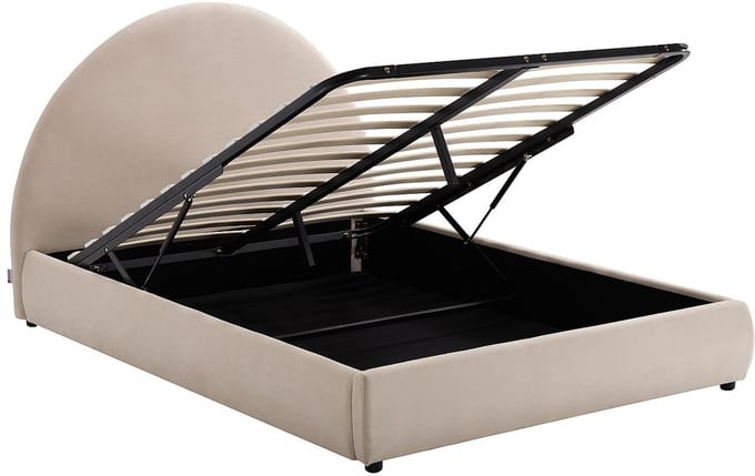 Vente-unique Bed met opbergruimte fluweel beige 180 x 200 cm (Super King Size Bed)