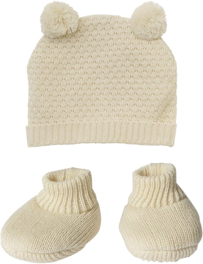 Heless poppen breiset biologisch katoen muts en sokjes 28-35 cm.