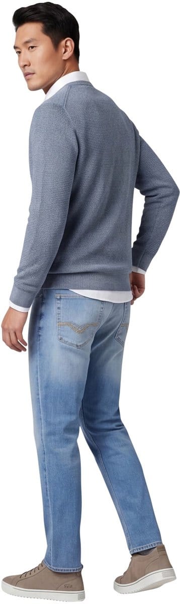 trui met textuur Casa Moda blauw ronde hals
