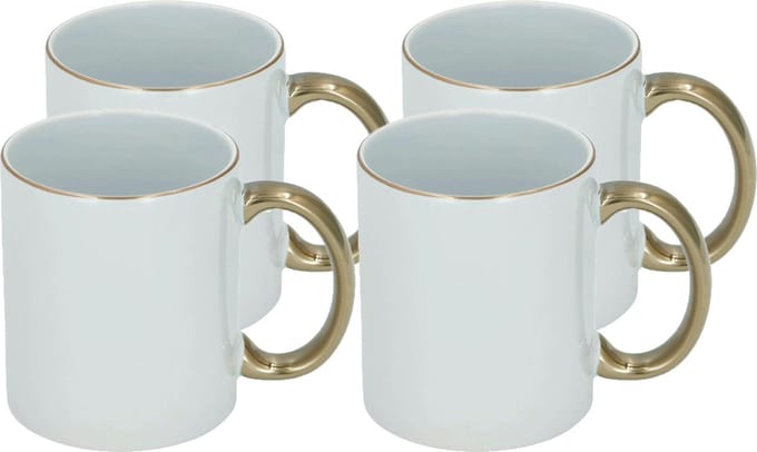 Koffiemok - 8x - wit/goud - keramiek - 300 ml