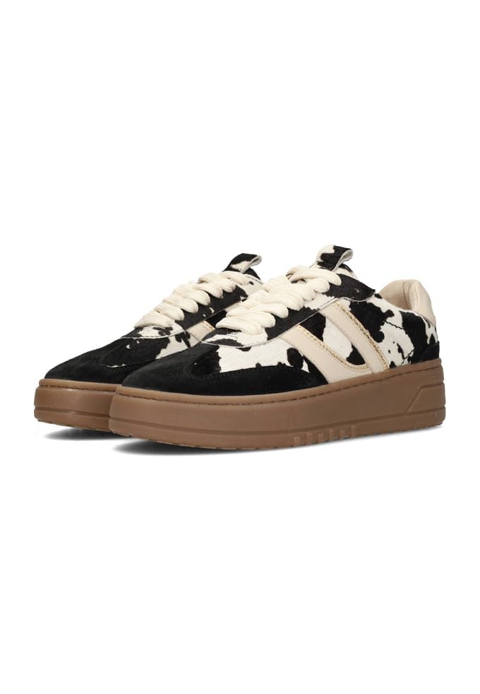 PS Poelman ANEMONE Dames Sneakers - Beige Met Dierenprint - Maat 37