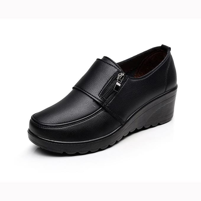 Herfst Instappers Dames Dames Echt Leer Werkschoenen Moeder Comfortabele Bruiloftsschoenen 40 zwart