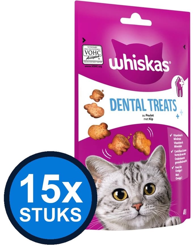 15x Whiskas - Dental Treats Kip - Kattensnacks - 40 g